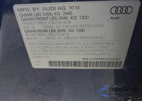 2015 Audi Q5 2.0T Premium из США, поврежденный, VIN WA1LFAFP4FA056090